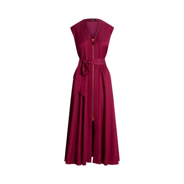 Robe ceinturée à mancherons en shantung