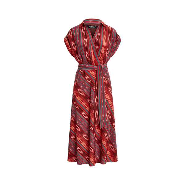 Robe ceinturée rayée géo en crêpe