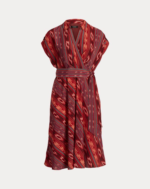 Geo-Striped Belted Crepe Dress