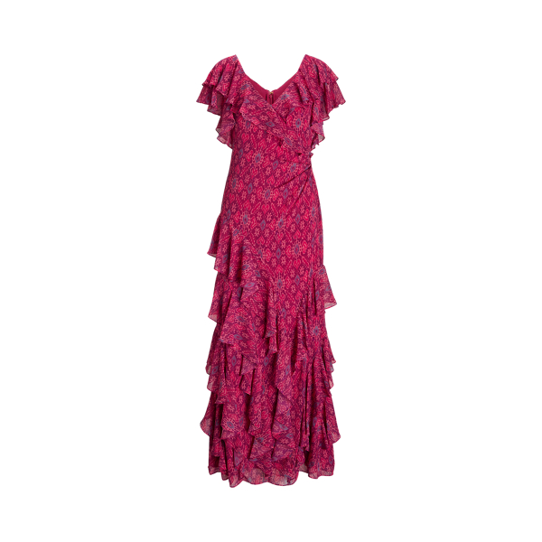 Robe de soirée en georgette volantée géo