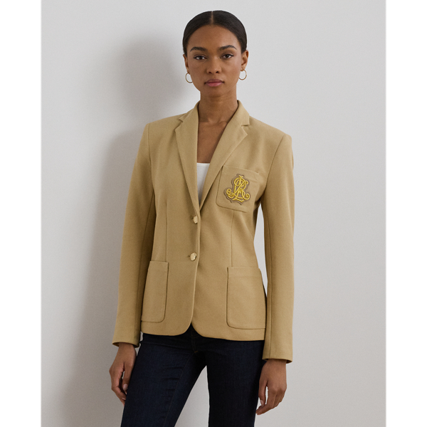 This chic jacquard blazer embodies Lauren style with a signature bullion patch on the chest and luxurious crest-embossed buttons.