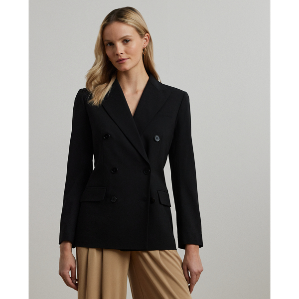 A timeless essential, this blazer is made from stretch-infused wool crepe for a polished look and a comfortable feel. A double-breasted silhouette, princess seams and peak lapels amplify its sophisticated sensibility.