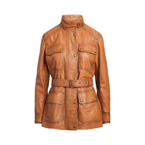 Veste de treillis ceinturée cuir tanné
