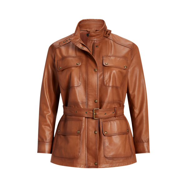 Veste de treillis ceinturée cuir tanné