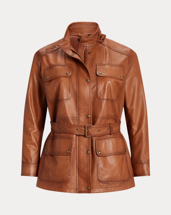 Belted Burnished Leather Field Jacket