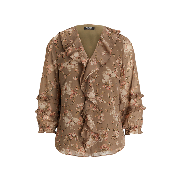 Floral Ruffle-Trim Georgette Blouse