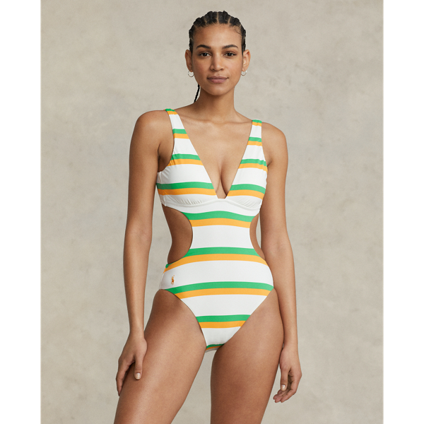 Polo Ralph Lauren Gestreept one-piece met V-hals en cutout 1
