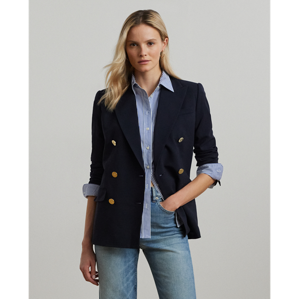 A timeless essential, this blazer is made from stretch-infused wool crepe for a polished look and a comfortable feel. A double-breasted silhouette, princess seams and peak lapels amplify its sophisticated sensibility.