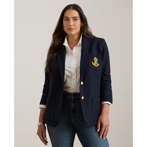 This chic jacquard blazer embodies Lauren style with a signature bullion patch on the chest and luxurious crest-embossed buttons.