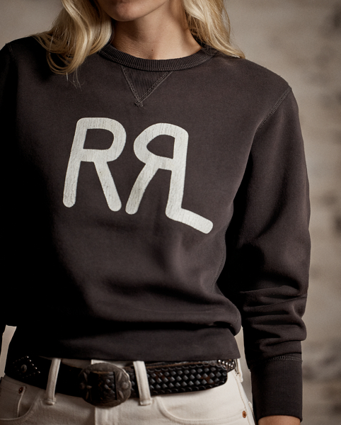 Brushed cotton-blend fleece sweatshirt. "RRL" printed on the front.