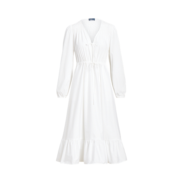 Vestido de algodão smock com decote em V