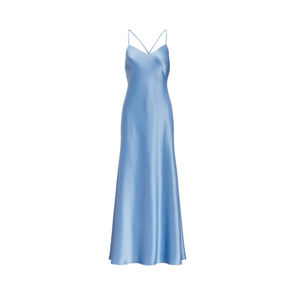 Vestido de noite em cetim e alça cruzada