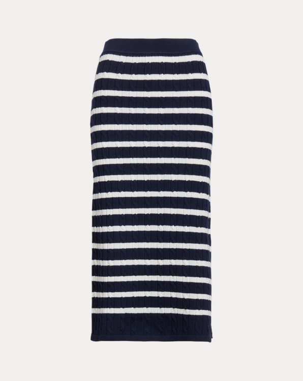 Striped Cable-Knit Pull-On Jumper Skirt