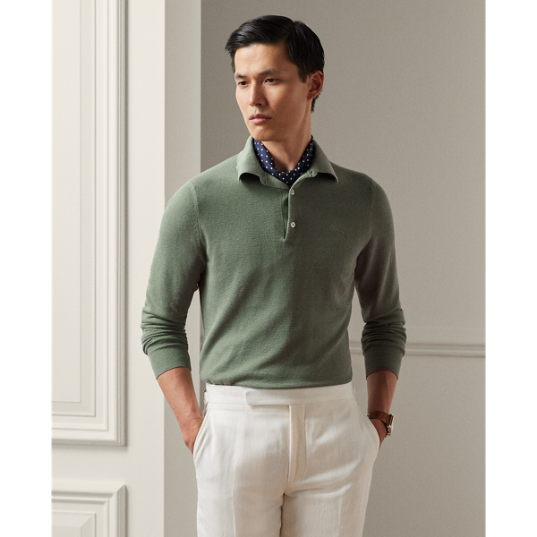 Monogram Silk-Blend Polo-Collar Sweater