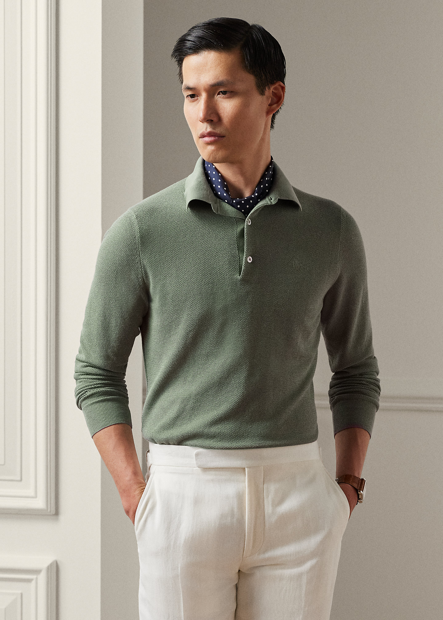 Monogram Silk-Blend Polo-Collar Sweater