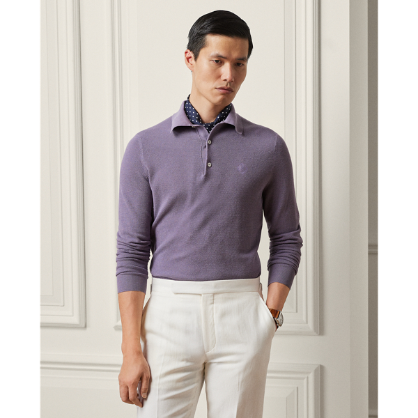 Monogram Silk-Blend Polo-Collar Sweater