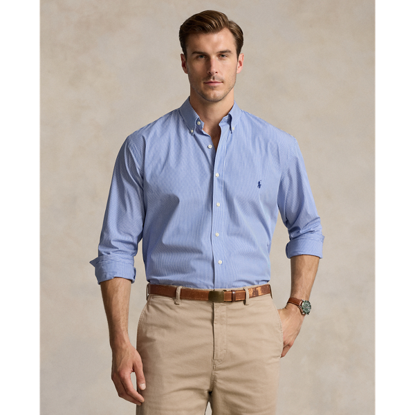 This Big & Tall shirt's poplin fabric combines soft, breathable cotton with extra stretch for added comfort.