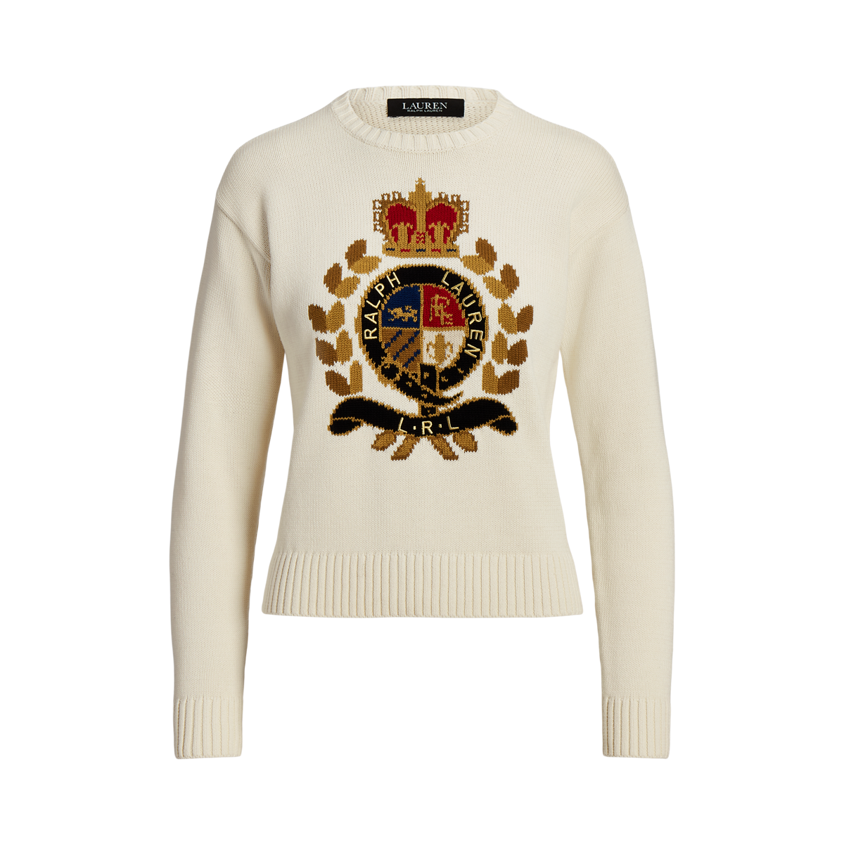 Intarsia-Knit Crest Cotton-Blend Sweater