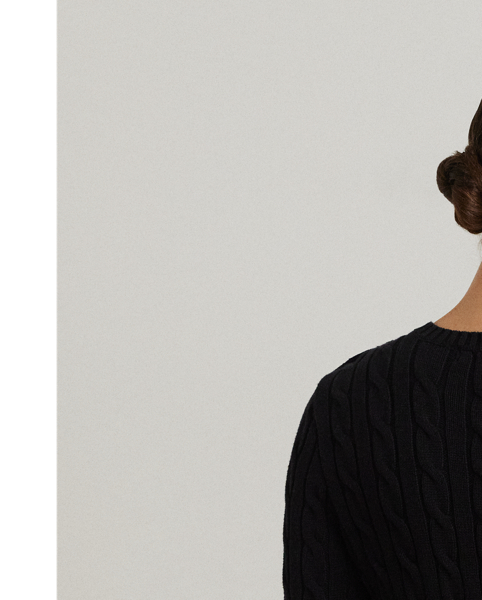 Lauren  Ralph Lauren Lauren updates the classic cable-knit jumper with signature button embellishments on the shoulder and an "LRL"-embroidered logo on the chest. Cut for a slim-fitting silhouette, it's knit from combed cotton for a soft hand.