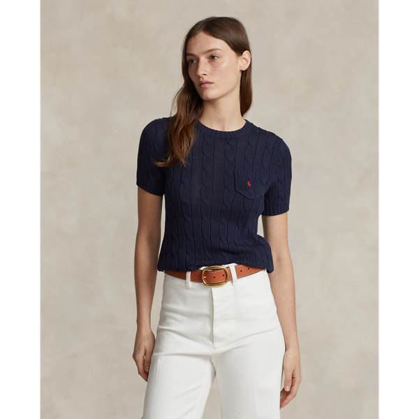 Cable-knit from pure cotton, this short-sleeve jumper is finished with our signature embroidered Pony on the chest pocket.