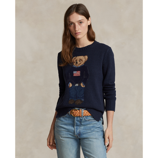 The Polo Bear, which made its debut in 1991, has mingled with international celebrities, been written about by the press and made countless appearances in the World of Ralph Lauren Lauren. This cotton-and-linen jumper features our iconic mascot intarsia-knit and embroidered on the front.