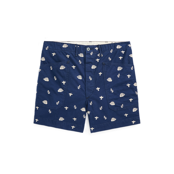 Nautical-Embroidered Twill Short