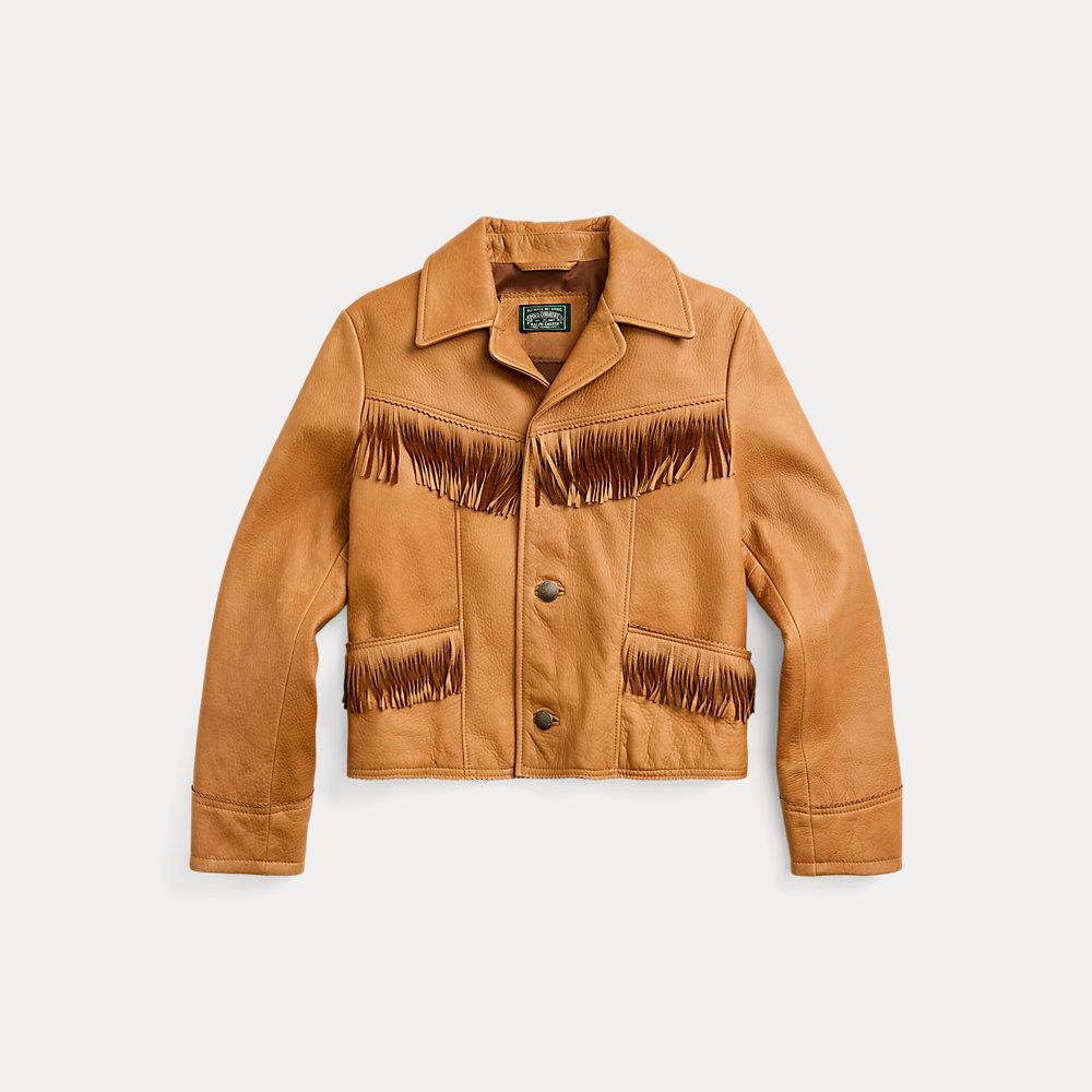 Polo Ralph Lauren Fringe Leather Jacket In Brown