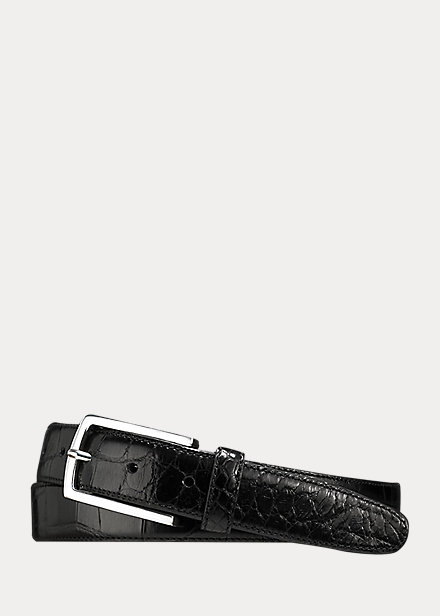 Ralph Lauren Alligator Sterling-buckle Belt In Black