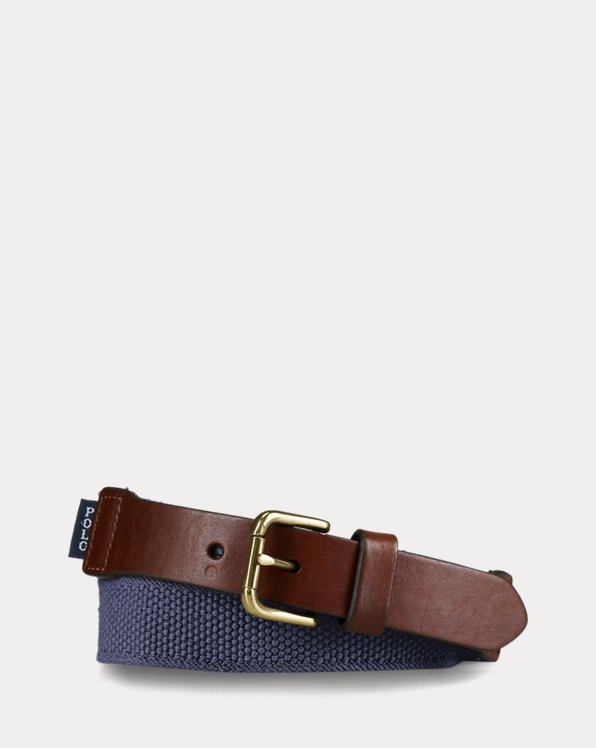 Webbed Cotton and Leather Belt