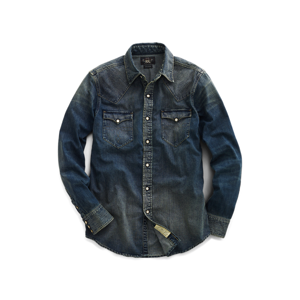 rrl slim fit denim western shirt