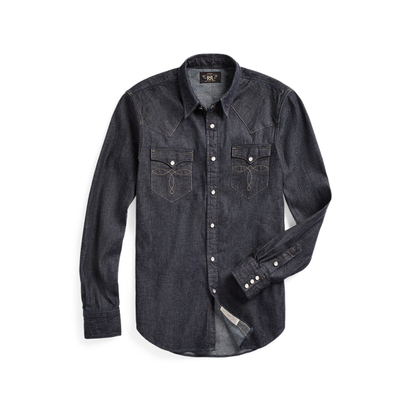 rrl slim fit denim western shirt