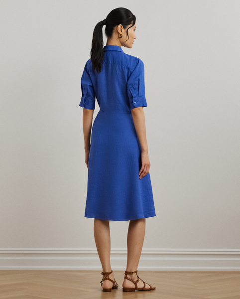 Light-as-air linen brings a breezy look and feel to this iteration of Lauren Ralph Lauren Lauren's essential shirtdress, while a charming self-tie waist adds to its easy character.
