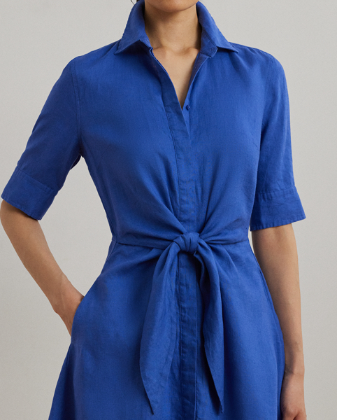 Light-as-air linen brings a breezy look and feel to this iteration of Lauren Ralph Lauren Lauren's essential shirtdress, while a charming self-tie waist adds to its easy character.