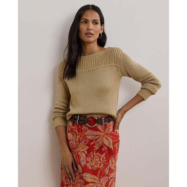 Detailed with rack stitching on the yoke, cuffs and hem, this boatneck jumper pairs perfectly with your favourite jeans or calf-grazing midi skirt. It's rendered in a soft cotton blend with a hint of shimmer for a contemporary spin on a timeless staple.