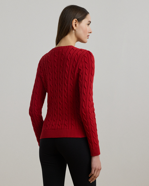 Lauren Ralph Lauren Lauren updates the classic cable-knit jumper with signature button embellishments on the shoulder and an "LRL"-embroidered logo on the chest. Cut for a slim-fitting silhouette, it's knit from combed cotton for a soft hand.
