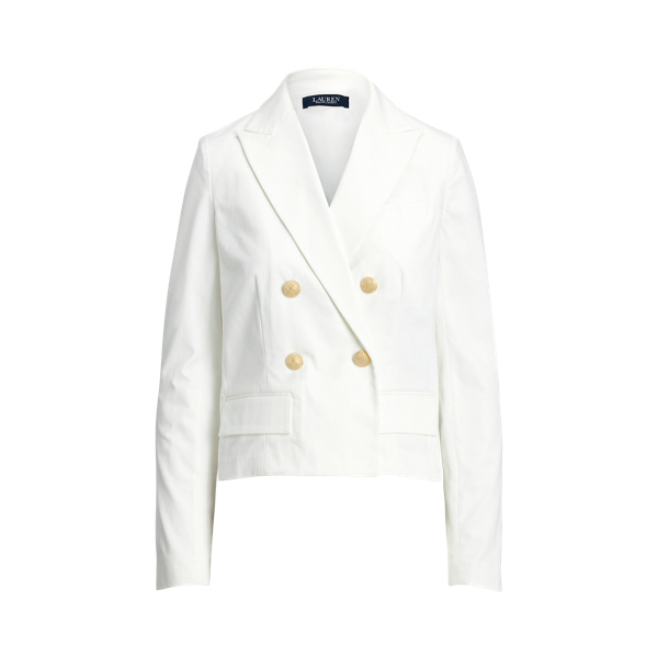 Laurèn Double-breasted Canvas Cropped Blazer In White