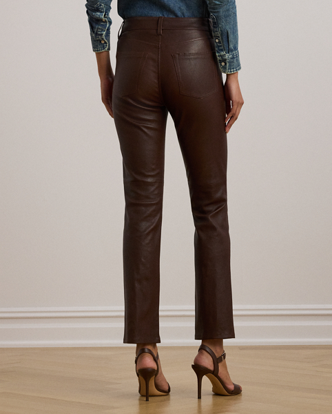 Crafted with sumptuous lambskin leather enhanced with a special stretch-infused backing, these straight ankle trousers are cut for a flattering high-rise silhouette.