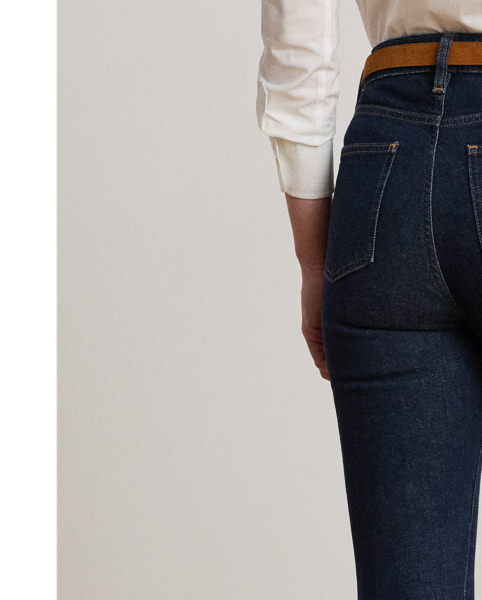 Crafted from dark-wash denim, these high-rise skinny ankle jeans are designed with just enough stretch for a relaxed fit and feel.