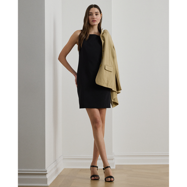 Crafted from smooth stretch crepe, this sleeveless dress merges a modern square neckline with a vintage-inspired shift silhouette. Front and back princess seams offer a flattering fit.
