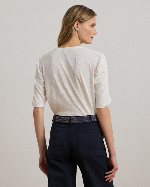 Soft slub cotton jersey brings subtle texture to this T-shirt, which is designed with elegant ruching on its elbow-length sleeves. An "LRL"-embroidered logo punctuates the hem for a signature finish.