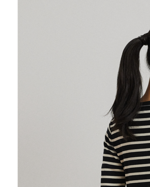 Rib-knit from soft stretch-infused cotton, this slim-fitting Henley top is characterised by elbow-length sleeves and yarn-dyed horizontal stripes. An "LRL"-embroidered logo and "LRL"-engraved buttons add a signature finish.