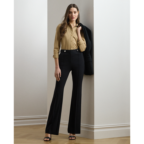 Crisp creases accentuate the leg-lengthening bootcut silhouette of these trousers, which are tailored from smooth, stretch-infused ponte. "LRL"-engraved snaps add a signature finish.