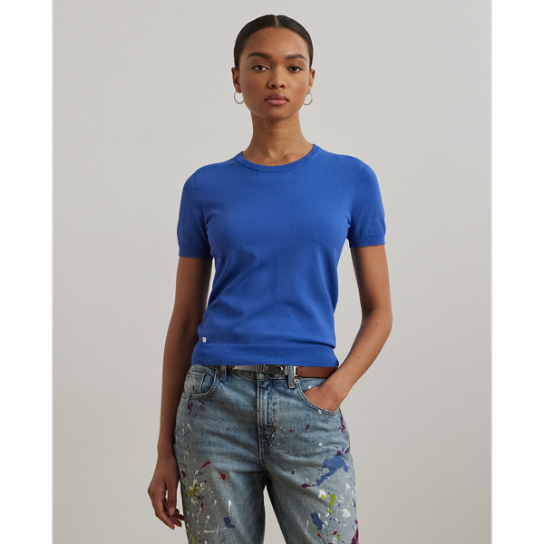 Embellished with an "LRL"-engraved plaque on the hem, this crewneck jumper is perfect for transitional dressing thanks to its short-sleeve design and lightweight fabrication.