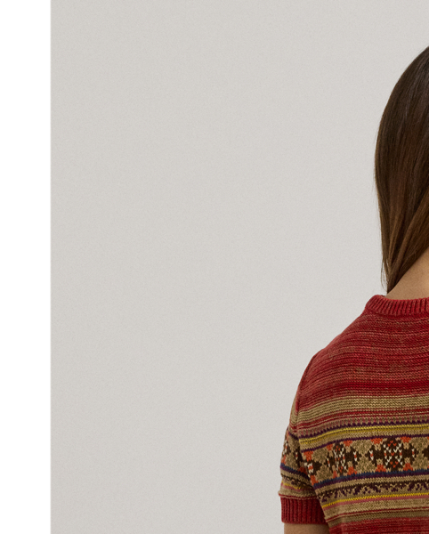 Showcasing a refined geometric striped pattern, this jumper is an essential transitional dressing piece with its short-sleeve design and lightweight cotton-and-linen fabrication.