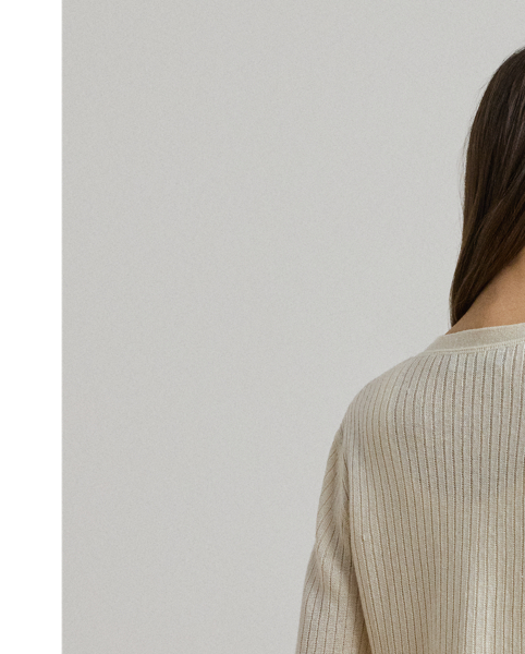 Crafted from a lightweight linen blend, this essential V-neck cardigan is rib-knit for rich dimension. "Lauren  Ralph Lauren Lauren"-engraved imitation pearl buttons add a signature finish.