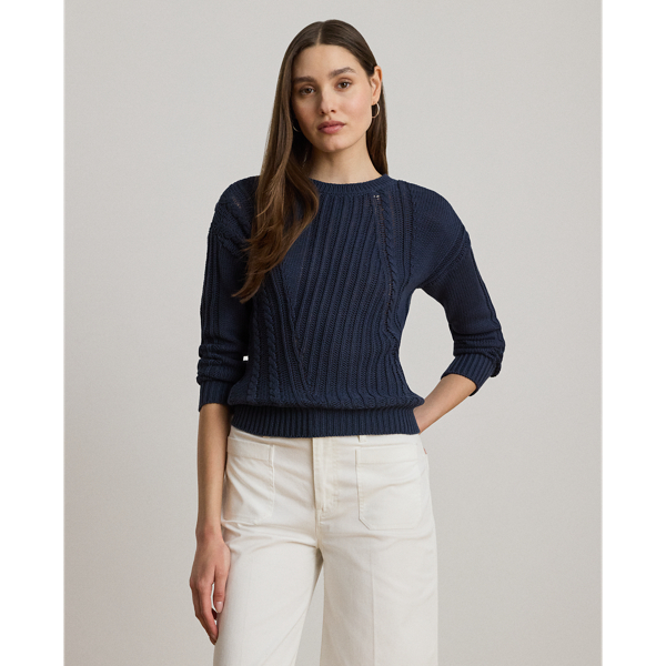 An asymmetrical pointelle stitch brings rich texture to this long-sleeve crewneck jumper, which features a relaxed fit, dropped shoulders and a soft combed cotton construction for exceptional comfort.