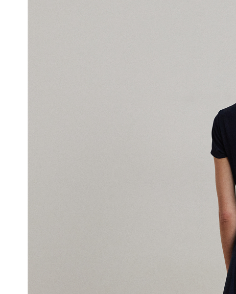 Detailed with a signature plaque on the neck, this fit-and-flare dress is rendered in silky georgette for a luxurious hand and sweeping movement. A faux-leather "LRL"-engraved buckled self-belt completes the look.