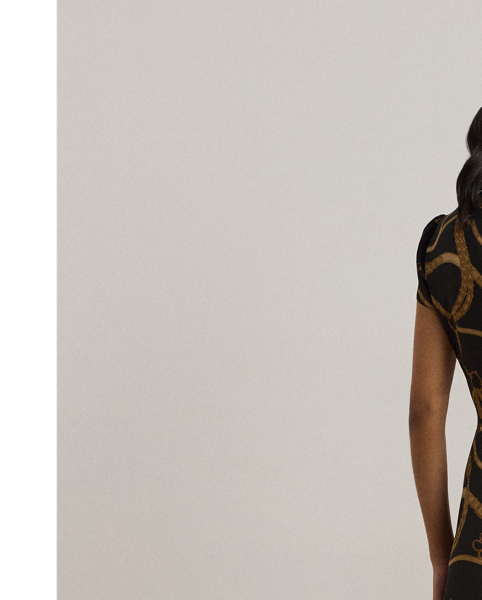 Showcasing the season's equestrian-inspired belting print, this short-sleeve dress is enhanced with shoulder pleats and a tie-front detail on the waist. This style's fit-and-flare silhouette is rendered in smooth crepe-de-chine for a graceful drape.