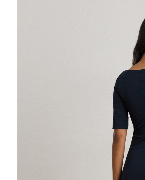 An enduring wardrobe essential, this boatneck midi dress with elbow-length sleeves is rib-knit with breathable stretch cotton for a comfortable fit and feel.