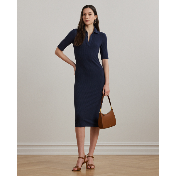 Lauren  Ralph Lauren Lauren reimagines the iconic Polo shirt as a slim-fitting midi dress with elbow-length sleeves and a rib-knit construction.